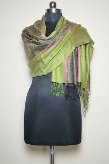 Picture of Green and Black Viscose Designer Stole