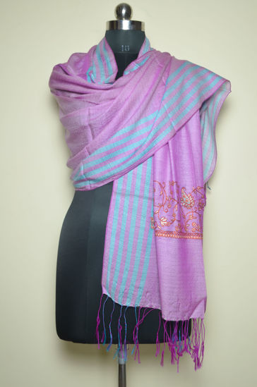 Picture of Lavender and Sea Blue Viscose Kashmiri Hand Embroidery Stole