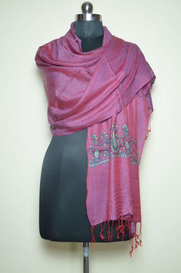 Picture of Onion Pink Viscose Kashmiri Hand Embroidery Stole