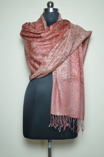 Picture of Brick Red and Beige Viscose Reversible Floral Stole