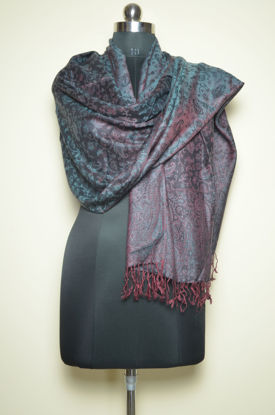 Picture of Black and Maroon Viscose Reversible Floral Stole