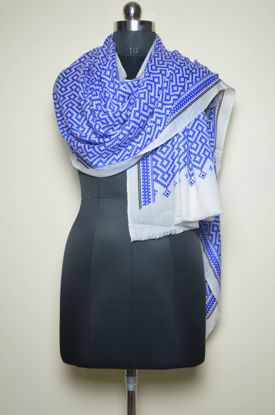Picture of Blue and White Mixed Pashmina Digital Print Designer Stole