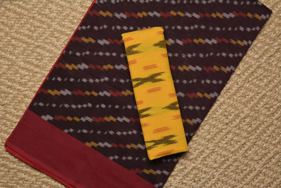 Picture of Maroon, Red and Yellow Pochampally Ikkat Cotton Saree