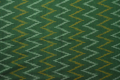 Picture of Dark Green, White and Yellow Ikkat Cotton Blouse Fabric