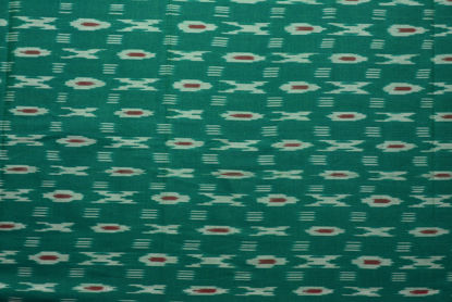 Picture of Sea Green, White and Red Ikkat Cotton Blouse Fabric