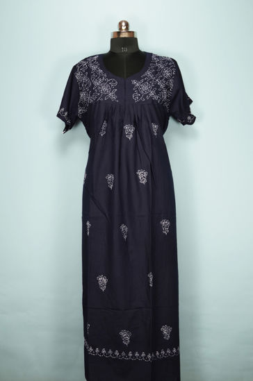 Picture of Navy Blue Lucknow Chikankari Lizzy Bizzy Nighty