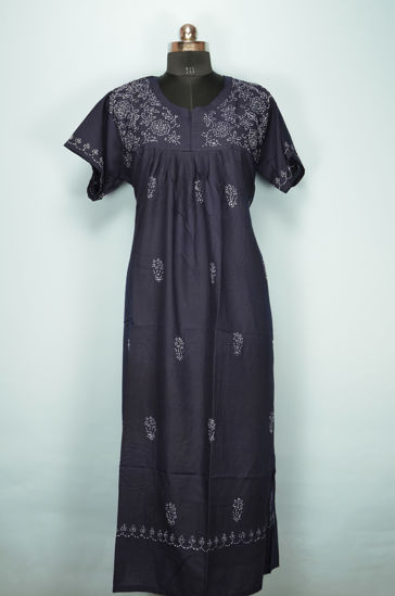 Picture of Navy Blue Lucknow Chikankari Lizzy Bizzy Nighty