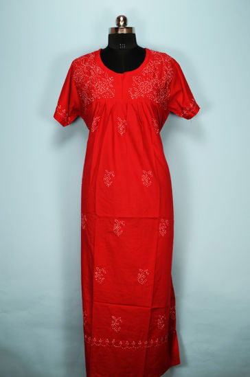 Picture of Red Lucknow Chikankari Lizzy Bizzy Nighty
