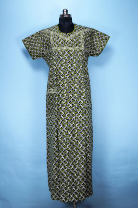 Picture of Olive Green and Black Full Length Printed Cotton Nighty
