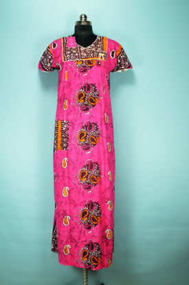 Picture of Pink and Marron Full Length Batik Printed Cotton Nighty