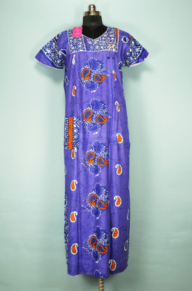 Picture of Violet and Navy Blue Full Length Batik Printed Cotton Nighty