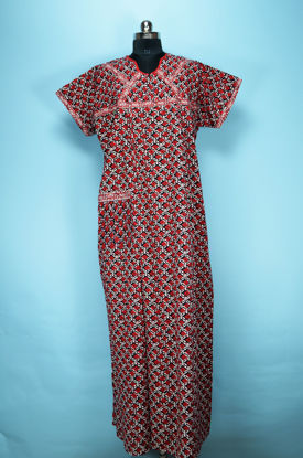 Picture of Red and Black Full Length Printed Cotton Nighty