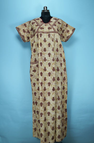 Picture of Beige and Marron Full Length Printed Cotton Nighty