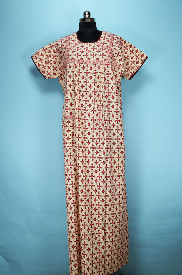 Picture of Nude and Maroon Full Length Printed Cotton Nighty