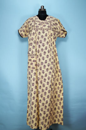 Picture of Beige and Purple Full Length Printed Cotton Nighty