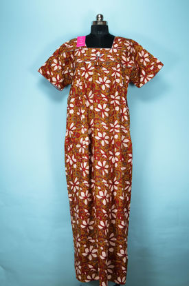 Picture of Brown and Grey Full Length Floral Printed Cotton Nighty