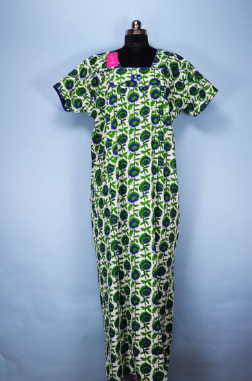 Picture of "White, Blue and Green Full Length Floral Printed Cotton Nighty"