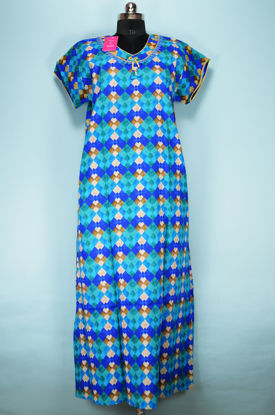 Picture of Blue Full Length Geomatric Design Cotton Slim Fit Nighty