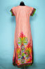 Picture of Melon Orange V Neck Full Length Floral Printed Cotton Slim Fit Nighty