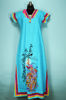 Picture of Blue V Neck Full Length Peacock Design Cotton Slim Fit Nighty