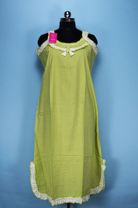 Picture of Olive Green and White Sleeveless Polka Dots Calf Length Cotton Nighty