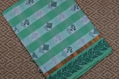 Picture of White and Mint Printed Mangalagiri Handloom Cotton Saree