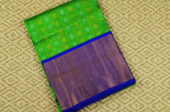 Picture of Parrot Green and Royal Blue KuppadamSilk Saree with Gold and Silver Butta