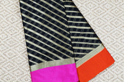 Picture of Black and Gold Stripes Kota Silk Saree