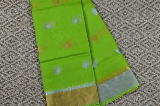 Picture of Parrot Green Pure Kota Silk Saree with Gold and Silver Butta