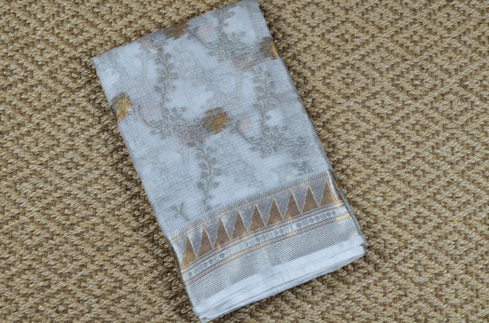 Picture of White Pure Kota Silk Saree with Silver and Gold Floral Butta 