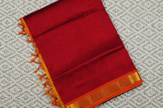 Picture of Red and Mustard Yellow Pure Kanchi Silk Cotton Saree