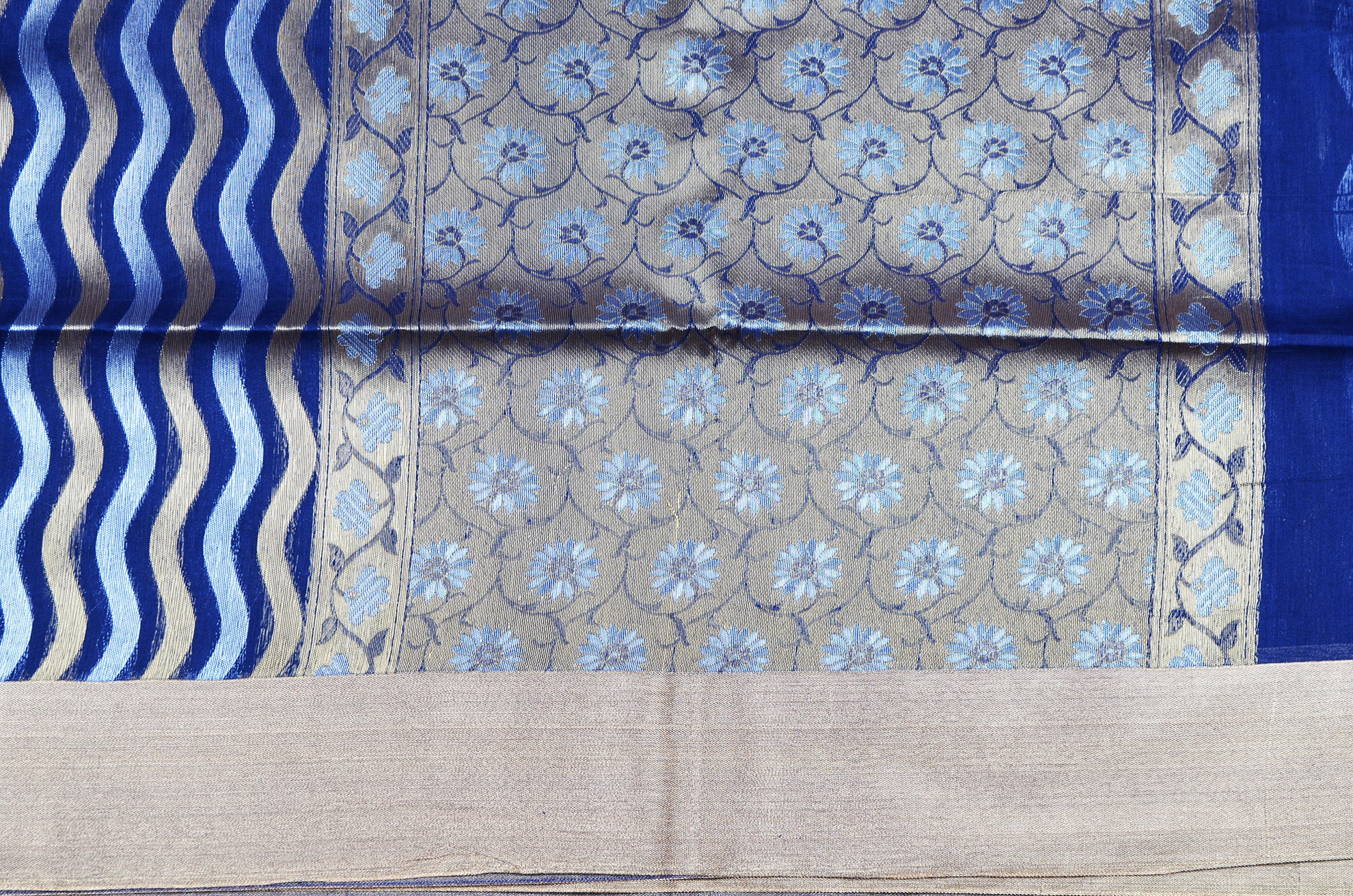 Tvis and Bliss. Navy Blue Mercerised Kanchi Silk Cotton Saree