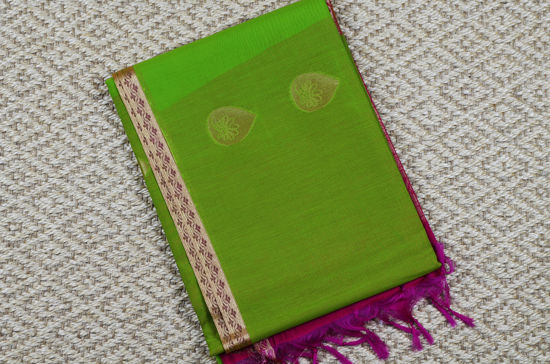 Picture of Olive Green and Pink Mercerised Kanchi Silk Cotton Saree