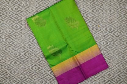 Picture of Parrot Green and Pink Double Border Pure Kanchi Soft Silk Saree