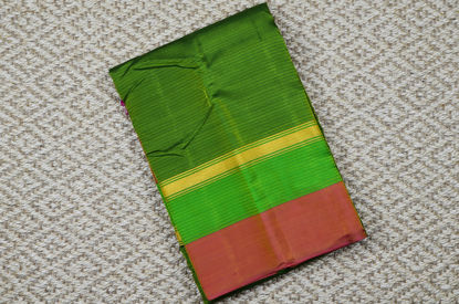 Picture of "Olive Green, Peach and Green Double Border Gadwal Soft Silk Saree"