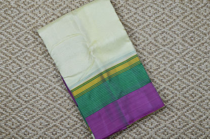 Picture of "Ivory White, Onion Pink and Green Double Border Gadwal Soft Silk Saree"