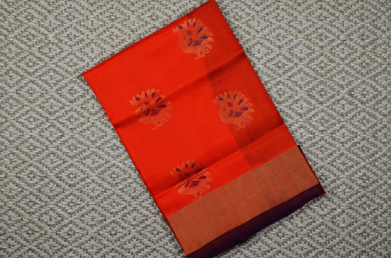 Picture of  Orange and Navy Blue Pure Coimbatore Soft Silk Saree