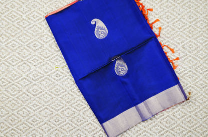 Picture of Navy Blue and Orange Pure Coimbatore Soft Silk Saree