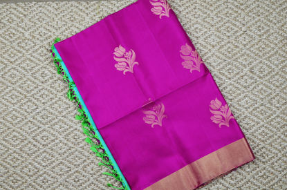 Picture of Pink and Sea Blue Pure Coimbatore Soft Silk Saree