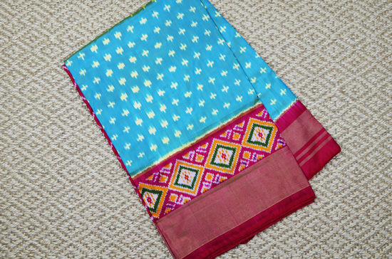 Picture of Peacock Green and Pink Pochampally Double Ikkat  Silk Saree
