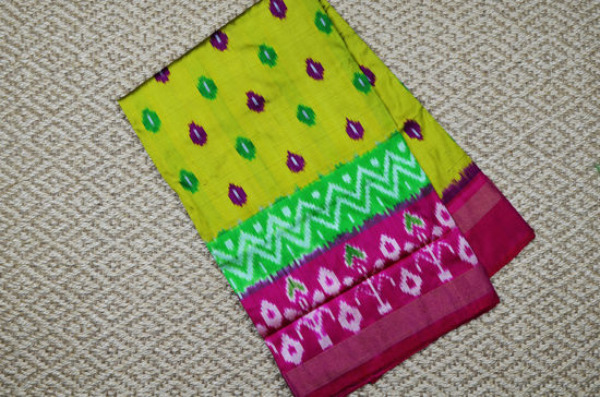 Picture of Olive Green Pink Pochampally Single Ikkat  Silk Saree