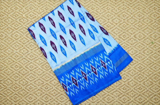 Picture of Silver and Blue Pochampally Single Ikkat  Silk Saree