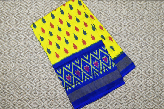 Picture of Yellow and Royal Blue Pochampally Single Ikkat  Silk Saree