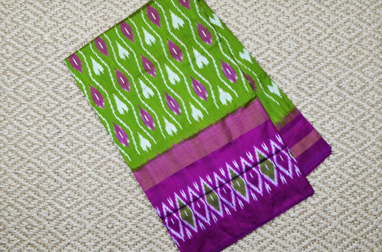 Picture of Olive Green and Pink Pochampally Single Ikkat  Silk Saree