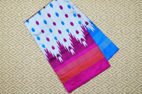 Picture of Silver with  Blue and Pink Pochampally Single Ikkat  Silk Saree