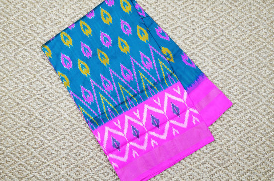 Picture of Peacock Green and Pink Pochampally Single Ikkat  Silk Saree