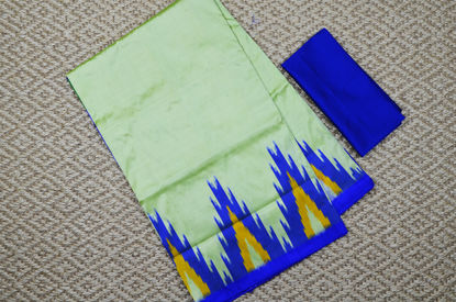 Picture of Mint and Royal Blue Pochampally Single Ikkat Silk Saree