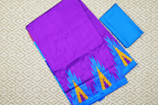 Picture of Magenta and Blue Pochampally Single Ikkat Silk Saree