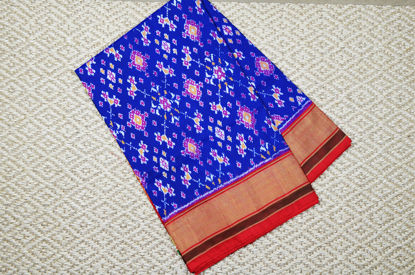 Picture of Royal blue and Red Pochampally Double Ikkat Patola Silk Saree