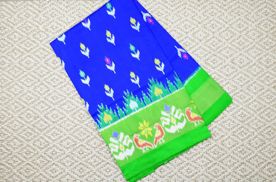 Picture of Royal Blue and Parrot Green Pochampally Double Ikkat Silk Saree